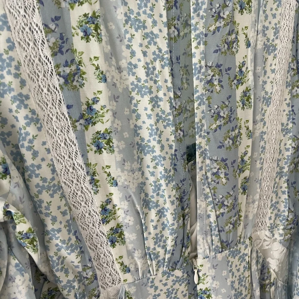 For Love & Lemons Blue Floral Puff-Sleeve Mini Dress - Picture 6 of 8